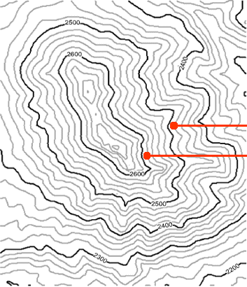 elevation label on a topographic map